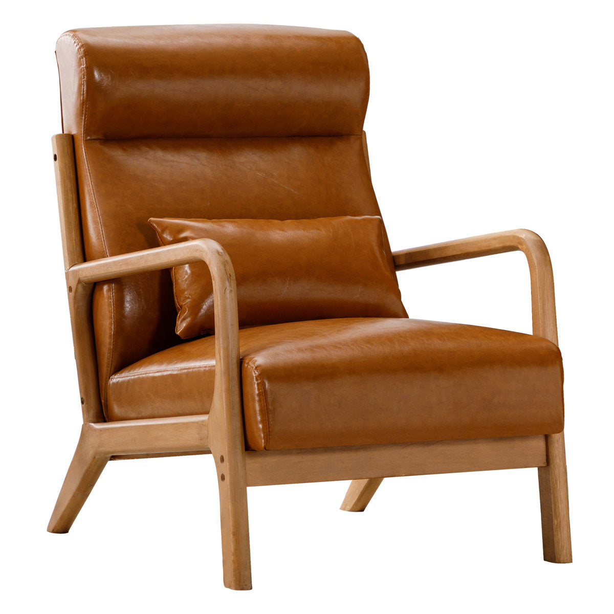 Accent Armchairs, Set of 2, Brown Faux Leather with Solid Wood Legs
