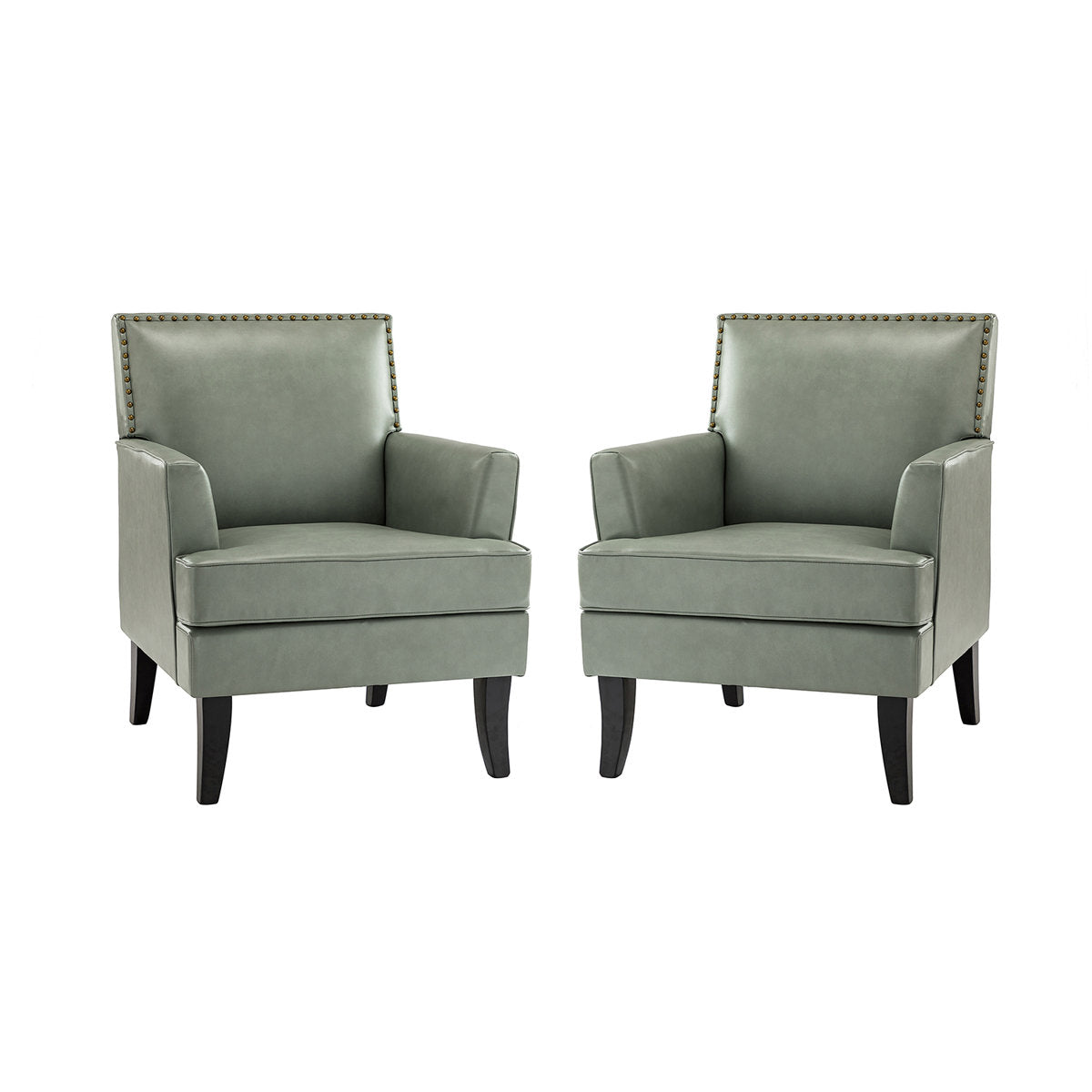 Accent Armchairs, Set of 2, Faux Leather with Black Wood Legs
