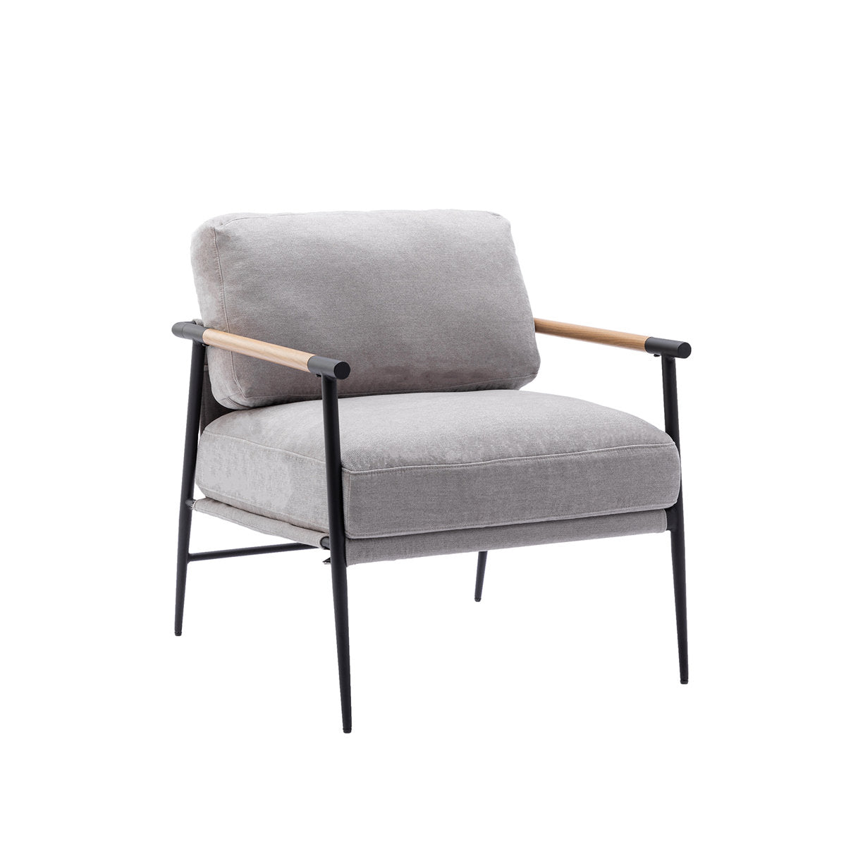 Accent Armchairs, Set of 2, Gray Chenille with Black Metal Legs