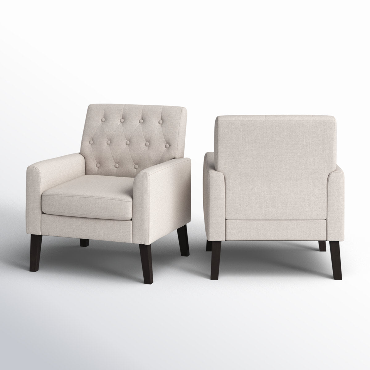 Accent Armchairs, Set of 2, Wheat Linen with Espresso Wood Legs