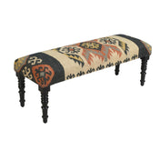 Accent Bench, 47 in Wide, Jute and Wool Upholstery with Black Legs