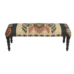 Accent Bench, 47 in Wide, Jute and Wool Upholstery with Black Legs