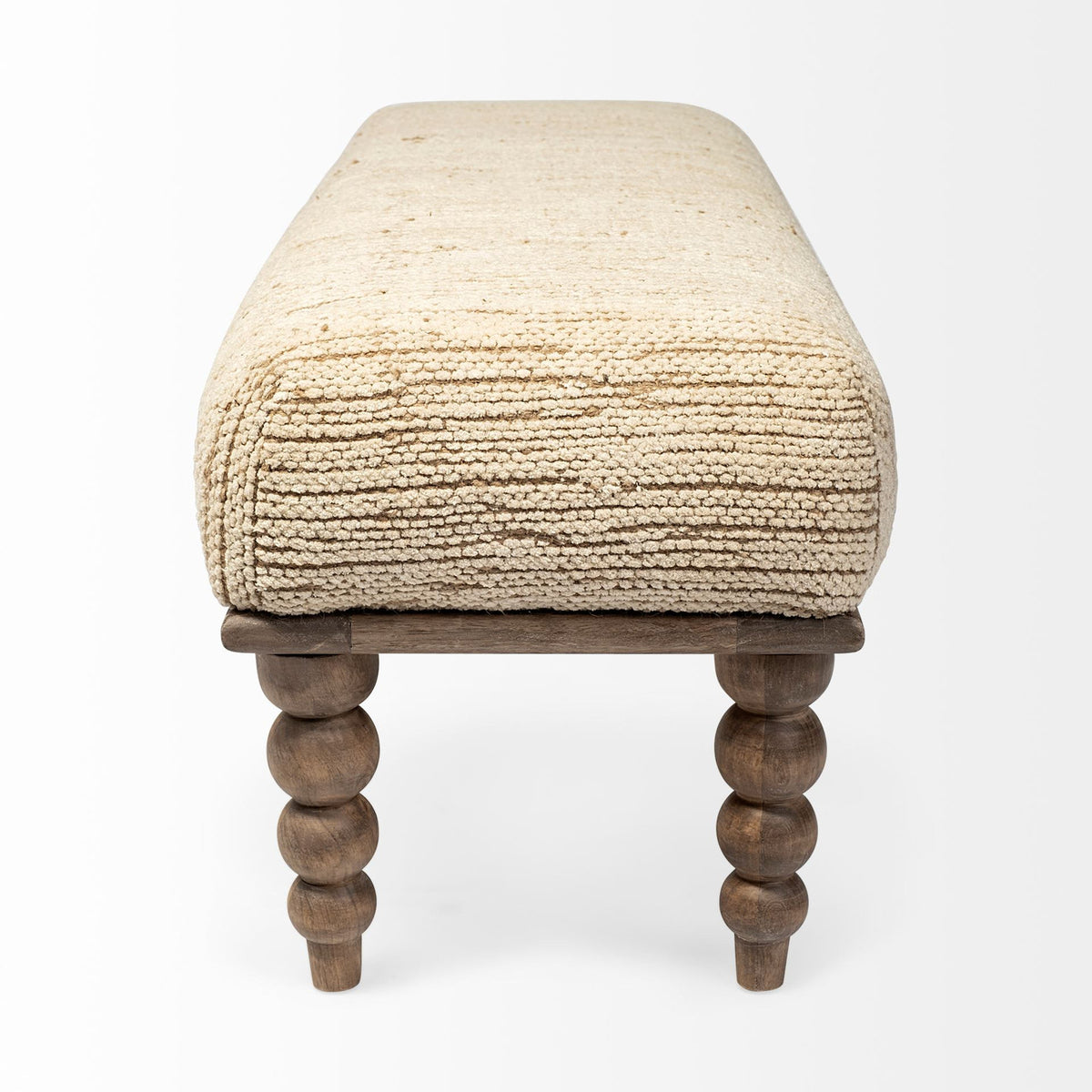 Accent Bench, Cream Upholstered with Solid Wood Legs