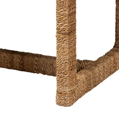 Accent Bench, Seats 2, Brown Wood with Woven Seagrass
