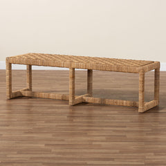 Accent Bench, Seats 2, Brown Wood with Woven Seagrass