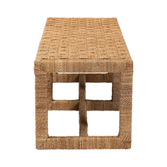 Accent Bench, Seats 2, Brown Wood with Woven Seagrass