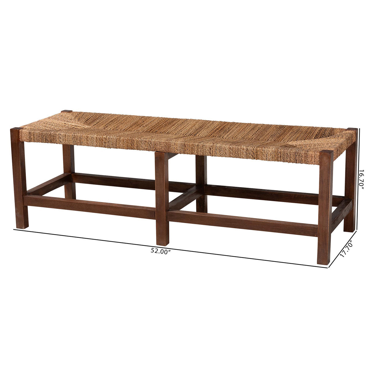 Accent Bench, Woven Seagrass Seat, Acacia Wood Frame, Brown