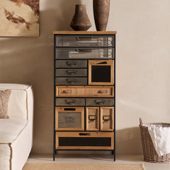 Accent Cabinet, 13 Drawers, Solid Wood Top with Black Metal Frame