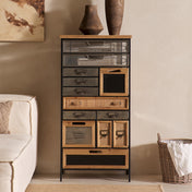 Accent Cabinet, 13 Drawers, Solid Wood Top with Black Metal Frame