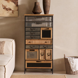 Accent Cabinet, 13 Drawers, Solid Wood Top with Black Metal Frame