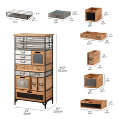 Accent Cabinet, 13 Drawers, Solid Wood Top with Black Metal Frame