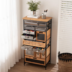 Accent Cabinet, 13 Drawers, Solid Wood Top with Black Metal Frame