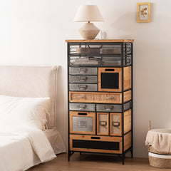Accent Cabinet, 13 Drawers, Solid Wood Top with Black Metal Frame