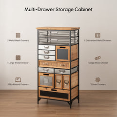 Accent Cabinet, 13 Drawers, Solid Wood Top with Black Metal Frame