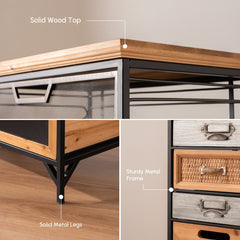Accent Cabinet, 13 Drawers, Solid Wood Top with Black Metal Frame
