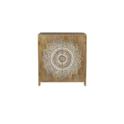 Accent Cabinet, 2-Door Wood Storage, Brown With White Mandala Carving