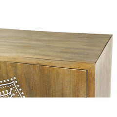 Accent Cabinet, 2-Door Wood Storage, Brown With White Mandala Carving