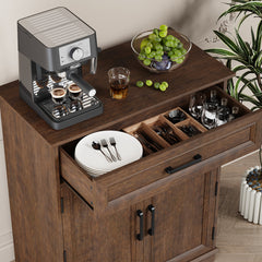 Accent Cabinet, 2 Doors, 1 Drawer, Brown Wood, Matte Black Pulls