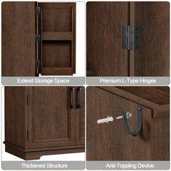 Accent Cabinet, 2 Doors, 1 Drawer, Brown Wood, Matte Black Pulls