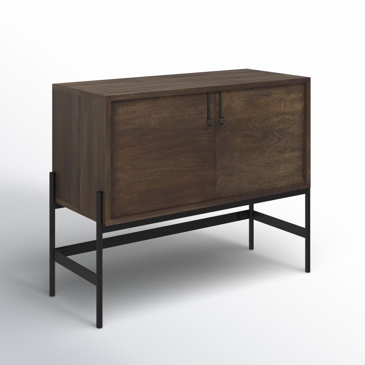 Accent Cabinet, 2 Doors, Solid Mango Wood in Brown with Black Iron Legs