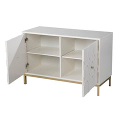Accent Cabinet, 2 Doors, White Manufactured Wood with Iron Base
