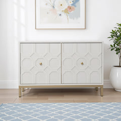 Accent Cabinet, 2 Doors, White Manufactured Wood with Iron Base