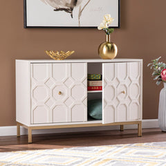 Accent Cabinet, 2 Doors, White Manufactured Wood with Iron Base
