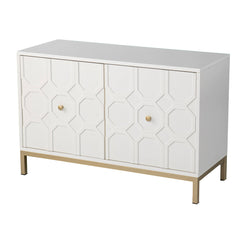 Accent Cabinet, 2 Doors, White Manufactured Wood with Iron Base