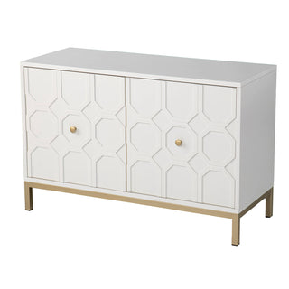 Accent Cabinet, 2 Doors, White Manufactured Wood with Iron Base