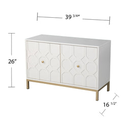 Accent Cabinet, 2 Doors, White Manufactured Wood with Iron Base