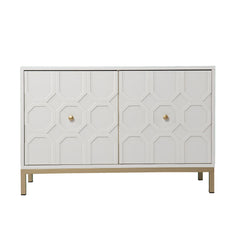 Accent Cabinet, 2 Doors, White Manufactured Wood with Iron Base