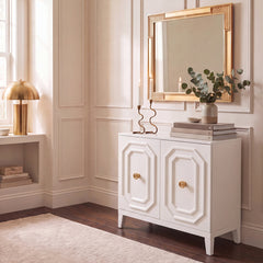 Accent Cabinet, 2 Doors, White Wood with Iron Hardware