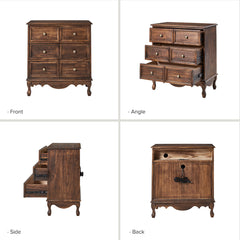 Accent Cabinet, 3-Drawer Solid Wood, Walnut, Gold Hardware, Cabriole Legs