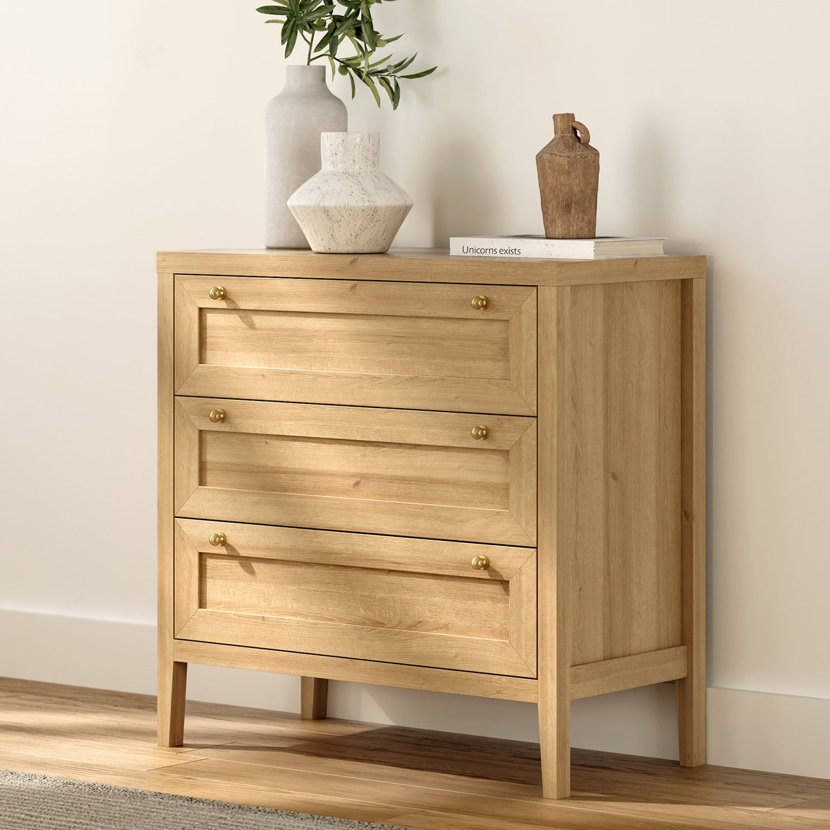 Accent Cabinet, 3 Drawers, Manufactured Wood, Natural Oak