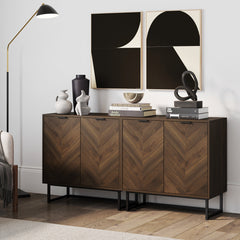 Accent Cabinet, 31 in Wide, Brown Top with Black Base