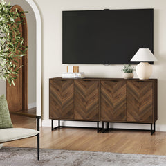 Accent Cabinet, 31 in Wide, Brown Top with Black Base