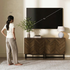 Accent Cabinet, 31 in Wide, Brown Top with Black Base
