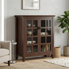 Accent Cabinet, 38 in Wide Solid Wood with Tempered Glass Doors