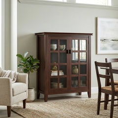 Accent Cabinet, 38 in Wide Solid Wood with Tempered Glass Doors