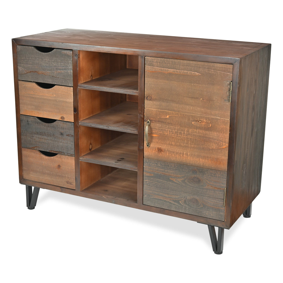 Accent Cabinet, 39.25 in Wide, Brown Solid Wood with Drawer and Shelves