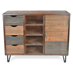 Accent Cabinet, 39.25 in Wide, Brown Solid Wood with Drawer and Shelves