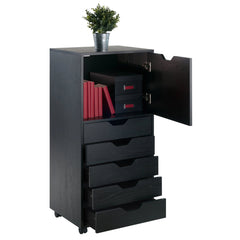 Accent Cabinet, 5-Drawer, 1-Door, Black Solid and Manufactured Wood
