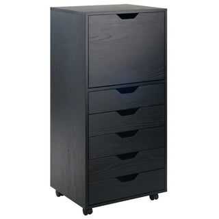 Accent Cabinet, 5-Drawer, 1-Door, Black Solid and Manufactured Wood