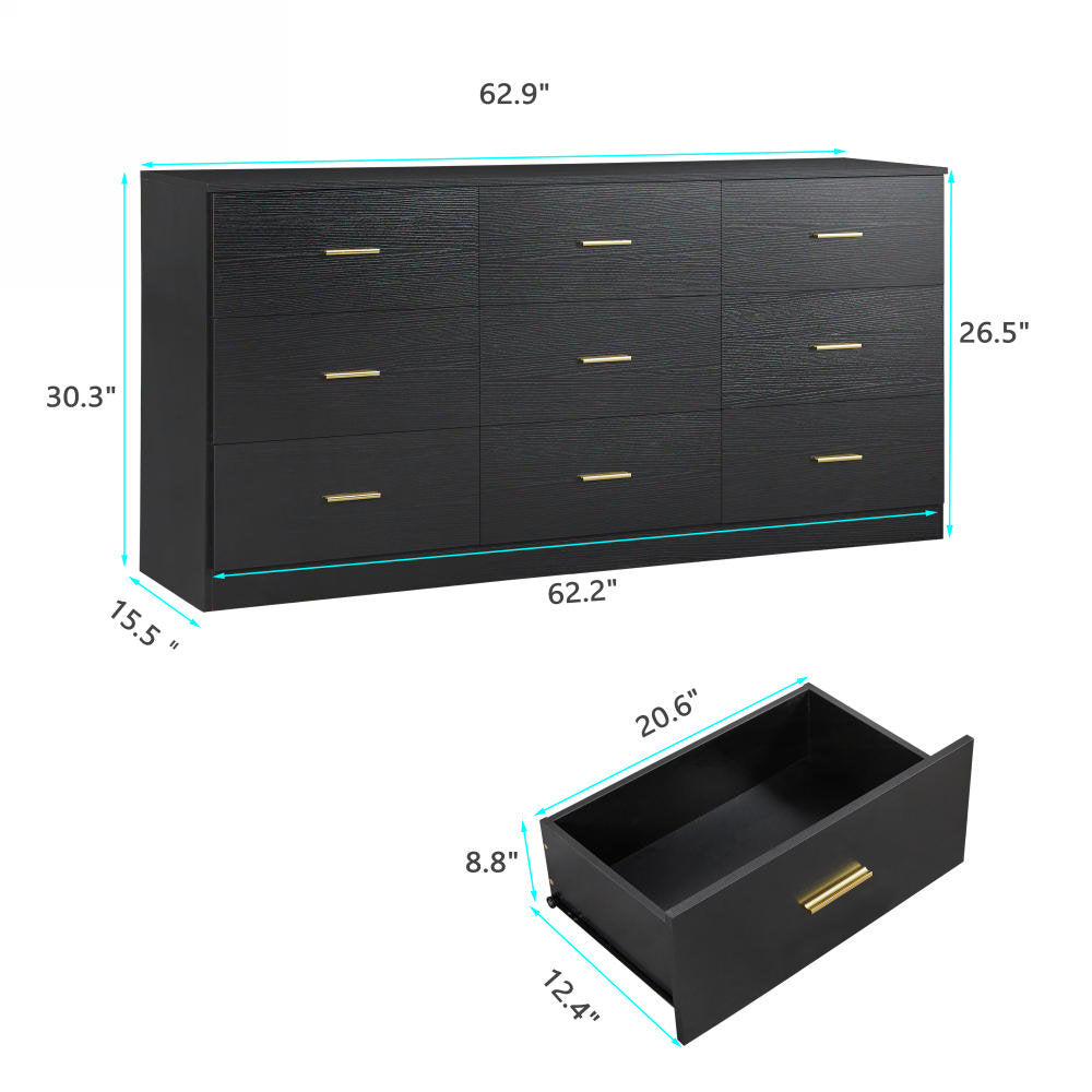 Accent Cabinet, 9 Drawers, Engineered Wood, Metal Hardware