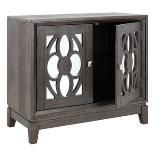Accent Cabinet, Acacia Wood with 2 Doors, Gray/Walnut
