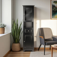 Accent Cabinet, Black Solid and Manufactured Wood with Glass Door