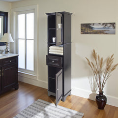 Accent Cabinet, Black Solid and Manufactured Wood with Glass Door