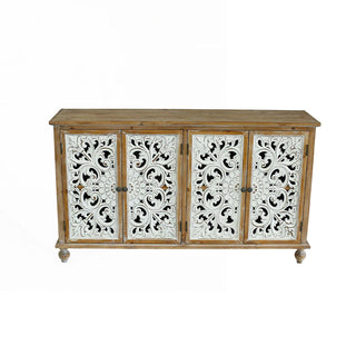 Accent Cabinet, Four Hollow-Carved Doors, Antique Natural
