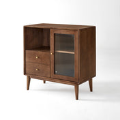 Accent Cabinet in Brown Solid Wood with Fluted Glass Door