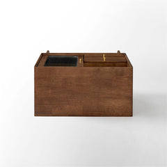 Accent Cabinet in Brown Solid Wood with Fluted Glass Door